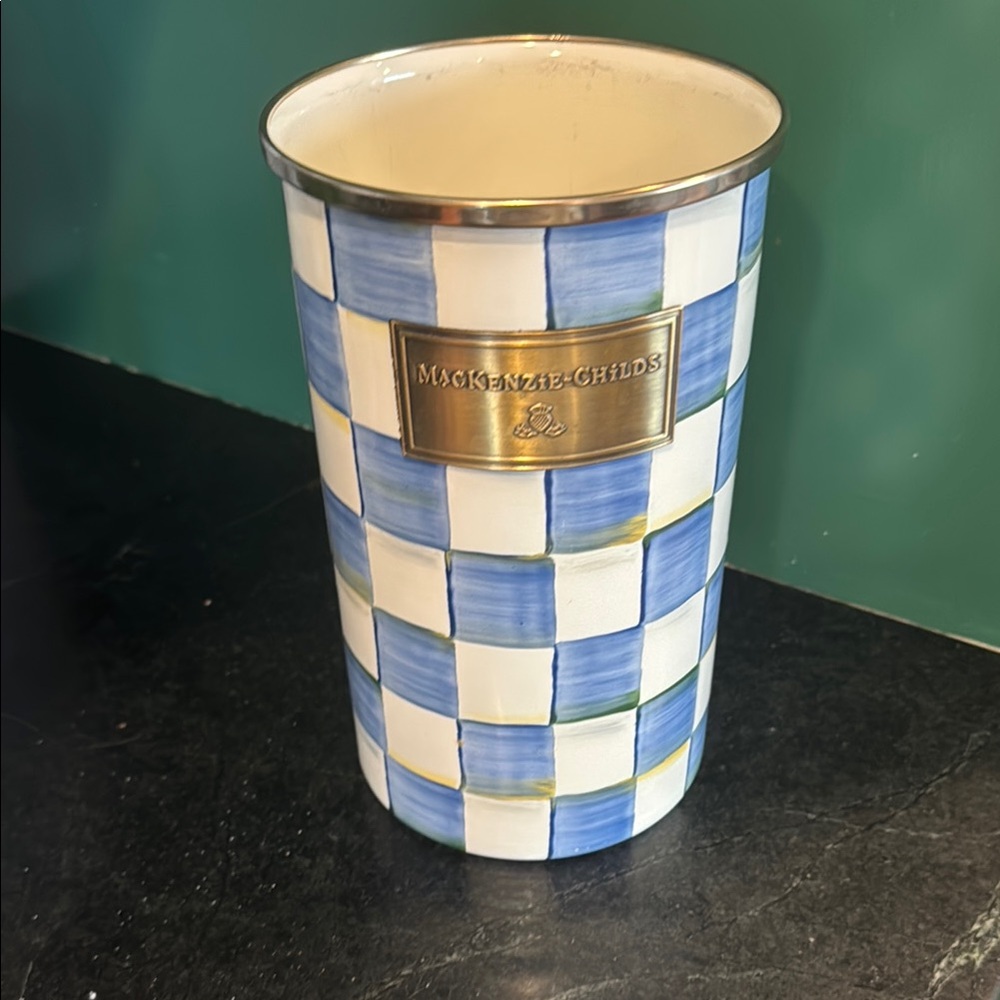 MacKenzie-Childs Blue and White Checkered utensil holder